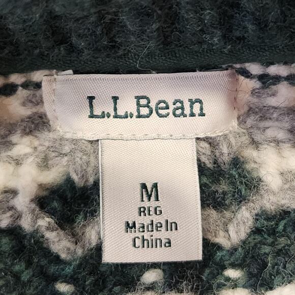 LL Bean Classic Ragg Sweater Womens Medium Full Zip Lambswool Fair Isle Knit - Picture 7 of 13